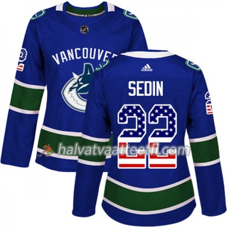 Naisten NHL Vancouver Canucks Pelipaita Daniel Sedin 22 Adidas 2017-2018 Blue USA Flag Fashion Authentic